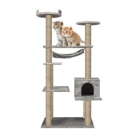 55.1" Multi-Scratcher Cat Tree with Platforms – Grey