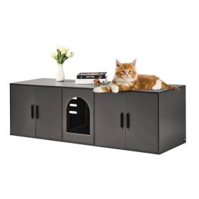 VEVOR 57.9" Cat Litter Box Enclosure – Wooden Hidden Litter Box Furniture, Black
