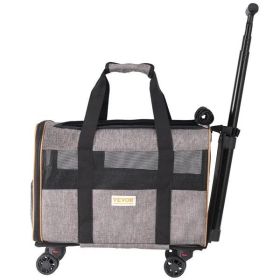 VEVOR Rolling Pet Carrier with Wheels – Airline-Approved, Expandable, Telescopic Handle, Grey (Pets up to 22 lbs)