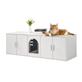 VEVOR Cat Litter Box Enclosure – Hidden Wooden Litter Box Furniture, 57.9", White