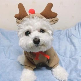 Cozy Christmas Elk Dog Hoodie – Warm Holiday Pet Sweater Costume (Apricot, XS)