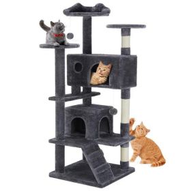 54in Cat Tree – Indoor Cat High-Rise Multi-Story Tower with Large Apartment, Dark Grey