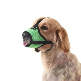 Breathable Soft Nylon Dog Muzzle – Adjustable Anti-Bite and Bark Control, Green, Size Large