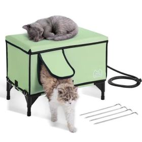 VEVOR Elevated Heated Cat House – Green Rectangular Kitty Shelter with Heated Pad, Size M