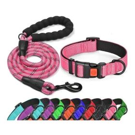 No Pull Adjustable Nylon Dog Harness and Leash Set – Pink, Size L