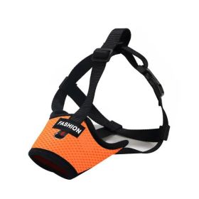Breathable Soft Nylon Dog Muzzle – Adjustable Anti-Bite and Bark Control, Orange, Size Small