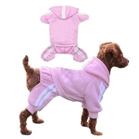Striped Dog Hoodie and Sweatpants Set – Casual Pink Outfit for Large Dogs (Large)