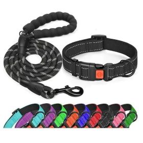 No Pull Adjustable Nylon Dog Harness and Leash Set – Black, Size S