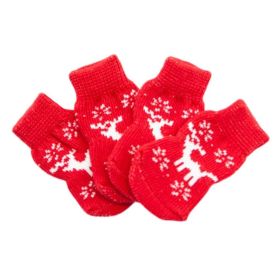 4PCS Christmas Red Elk Knitted Dog Socks | Cute & Cozy Holiday Pet Foot Covers