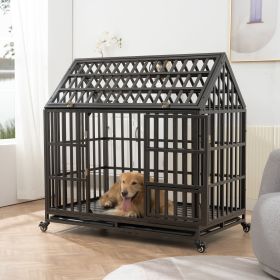 Heavy-Duty Dog Crate with Roof & Skylight Window – Secure Steel Pet Cage for Indoor/Outdoor Use