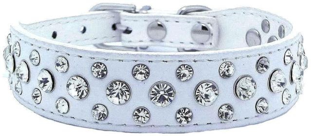 GlamPup™ XL Rhinestone Dog Collar – White PU Leather Crystal Bling (21" / 51cm)