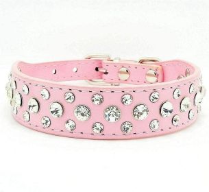 GlamPup™ Rhinestone Dog Collar – Pink PU Leather Crystal Bling Collar (XL, 21")