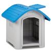 BreezyPup™ 28" Elevated Plastic Dog House – Indoor/Outdoor Shelter with Adjustable Sunroof (Blue & White)