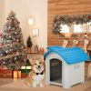 BreezyPup™ 28" Elevated Plastic Dog House – Indoor/Outdoor Shelter with Adjustable Sunroof (Blue & White)