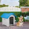 BreezyPup™ 28" Elevated Plastic Dog House – Indoor/Outdoor Shelter with Adjustable Sunroof (Blue & White)