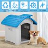 BreezyPup™ 28" Elevated Plastic Dog House – Indoor/Outdoor Shelter with Adjustable Sunroof (Blue & White)