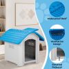 BreezyPup™ 28" Elevated Plastic Dog House – Indoor/Outdoor Shelter with Adjustable Sunroof (Blue & White)