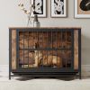Dog Crate Furniture | 38.9" Wooden Dog Crate Table with Sliding Doors & Iron Frame