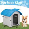 BreezyPup™ 28" Elevated Plastic Dog House – Indoor/Outdoor Shelter with Adjustable Sunroof (Blue & White)