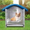 BreezyPup™ 28" Elevated Plastic Dog House – Indoor/Outdoor Shelter with Adjustable Sunroof (Blue & White)