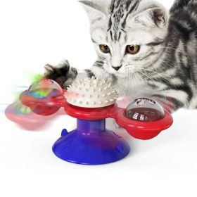 WhirliSpin Windmill Cat Toy – Interactive Puzzle & Toothbrush Spinner, (Windmill Colors: Red&Blue-D)
