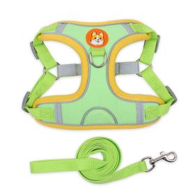 Reflective Dog Harness & Leash Set / No-Pull Chest Strap for All Dog Sizes (colour: green, Specification (L * W): L)