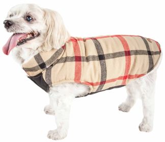Pet Life ‘Allegiance’ Plaid Insulated Dog Coat | Classic & Cozy Winter Jacket (Color: Khaki, size: medium)