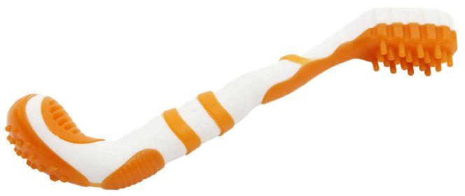 Pet Life ‘Dental-Brush’ TPR Dog Toothbrush & Chew Toy | Durable & Fun (Color: Orange)