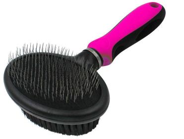 Pet Life Flex Series 2-in-1 Grooming Brush / Dual-Sided Slicker & Bristle Brush for Pets (Color: Pink)