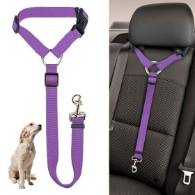2-in-1 Pet Car Seat Belt & Leash | Adjustable Nylon Safety Strap for Dogs & Cats (Color: Purple)
