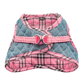Stylish Step-In Pink Plaid Denim Dog Harness (Color: Pink Plaid, size: medium)