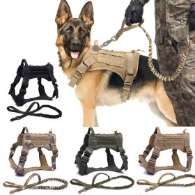 Tactical Dog Harness & Leash Set / Padded Training Vest with Quick-Release for Large Dogs & K9 Breeds (Color: Brown Harness, size: M)