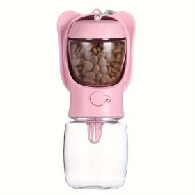 2-in-1 Dog Water Bottle – Leak-Proof Portable Water Dispenser with Food Container (Color: Pink, size: 350ML)