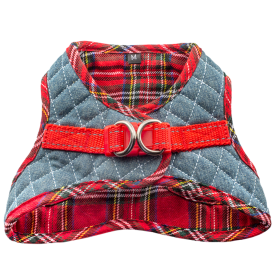 Stylish Step-In Red Plaid Denim Dog Harness (Color: Red Plaid, size: XS)