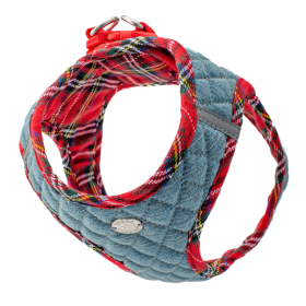 Stylish Step-In Red Plaid Denim Dog Harness (Color: Red Plaid, size: medium)