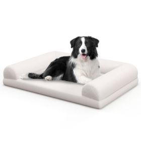 Egg-Foam Dog Crate Bed | 3-Sided Bolster & Removable Washable Cover (Color: Beige)