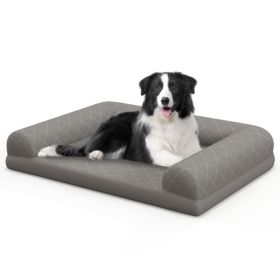 Egg-Foam Dog Crate Bed | 3-Sided Bolster & Removable Washable Cover (Color: Gray)