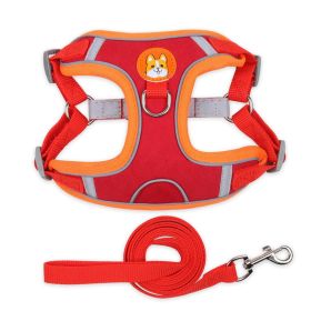 Reflective Dog Harness & Leash Set / No-Pull Chest Strap for All Dog Sizes (colour: red, Specification (L * W): L)