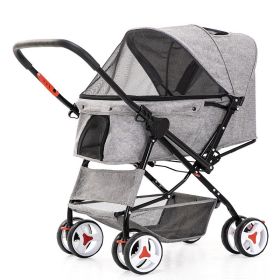 Deluxe 4-Wheel Folding Pet Stroller – Travel Jogger with Adjustable Canopy & Storage Basket (Color: Gray)