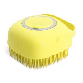 Pet Shampoo & Massage Brush | Soft Silicone Grooming Scrubber for Dogs & Cats (Color: Yellow)