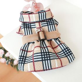 Plaid Dog Dress with Belt | Cozy Winter Outfit for Small & Medium Pets (Color: Dark Khaki, size: S)