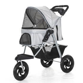 Premium 3-Wheel Folding Pet Stroller | Travel Jogger with Adjustable Canopy & Storage (Color: Gray)