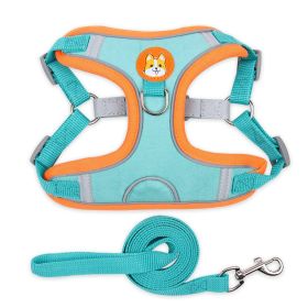 Reflective Dog Harness & Leash Set / No-Pull Chest Strap for All Dog Sizes (colour: Lake blue, Specification (L * W): M)