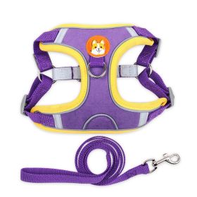 Reflective Dog Harness & Leash Set / No-Pull Chest Strap for All Dog Sizes (colour: purple, Specification (L * W): S)
