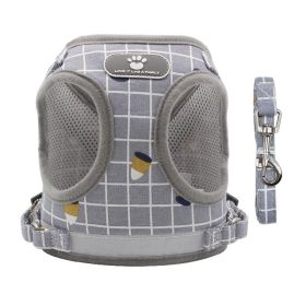 Dog Harness & Leash Set Breathable & Reflective No-Pull Vest (colour: Grey lattice, Specification (L * W): M)