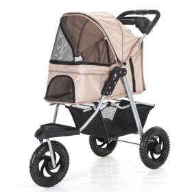 Premium 3-Wheel Folding Pet Stroller | Travel Jogger with Adjustable Canopy & Storage (Color: Beige)