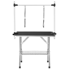 Professional Adjustable Dog Grooming Table | Heavy-Duty Portable Design with Arm, Noose & Mesh Tray (Color: Black)