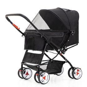 Deluxe 4-Wheel Folding Pet Stroller – Travel Jogger with Adjustable Canopy & Storage Basket (Color: Black)