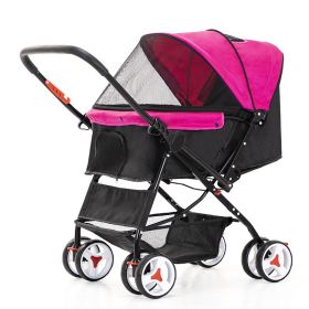Deluxe 4-Wheel Folding Pet Stroller – Travel Jogger with Adjustable Canopy & Storage Basket (Color: Pink)