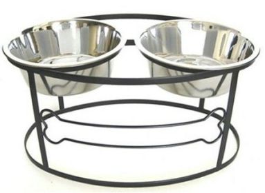 Bone Raised Double Dog Bowl - Stylish & Comfortable Elevated Feeder (Option: Medium/Black)